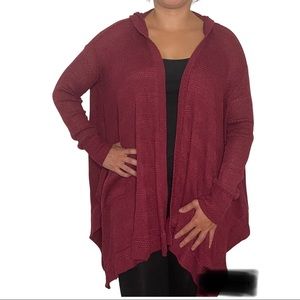 AEO American Eagle Outfitters Burgundy Hooded Knit Sweater One Size with Pockets